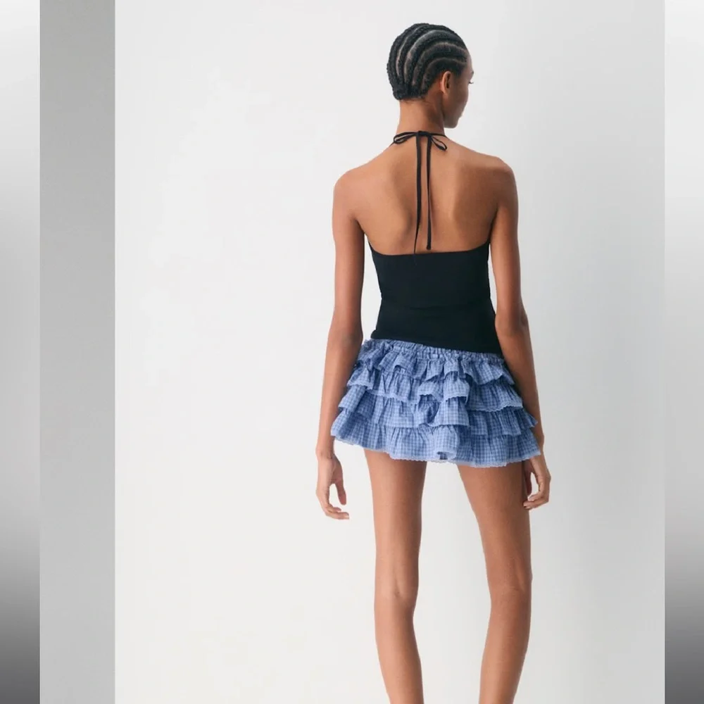 NWT Aritzia Blue Theo poplin Tiered Mini Skirt size xs - Picture 2 of 12